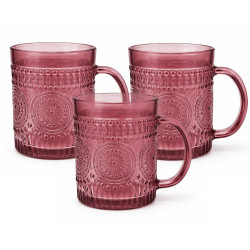 Set 3 cani roz, 330 ml, 8 x 10 cm, design reliefat decorativ