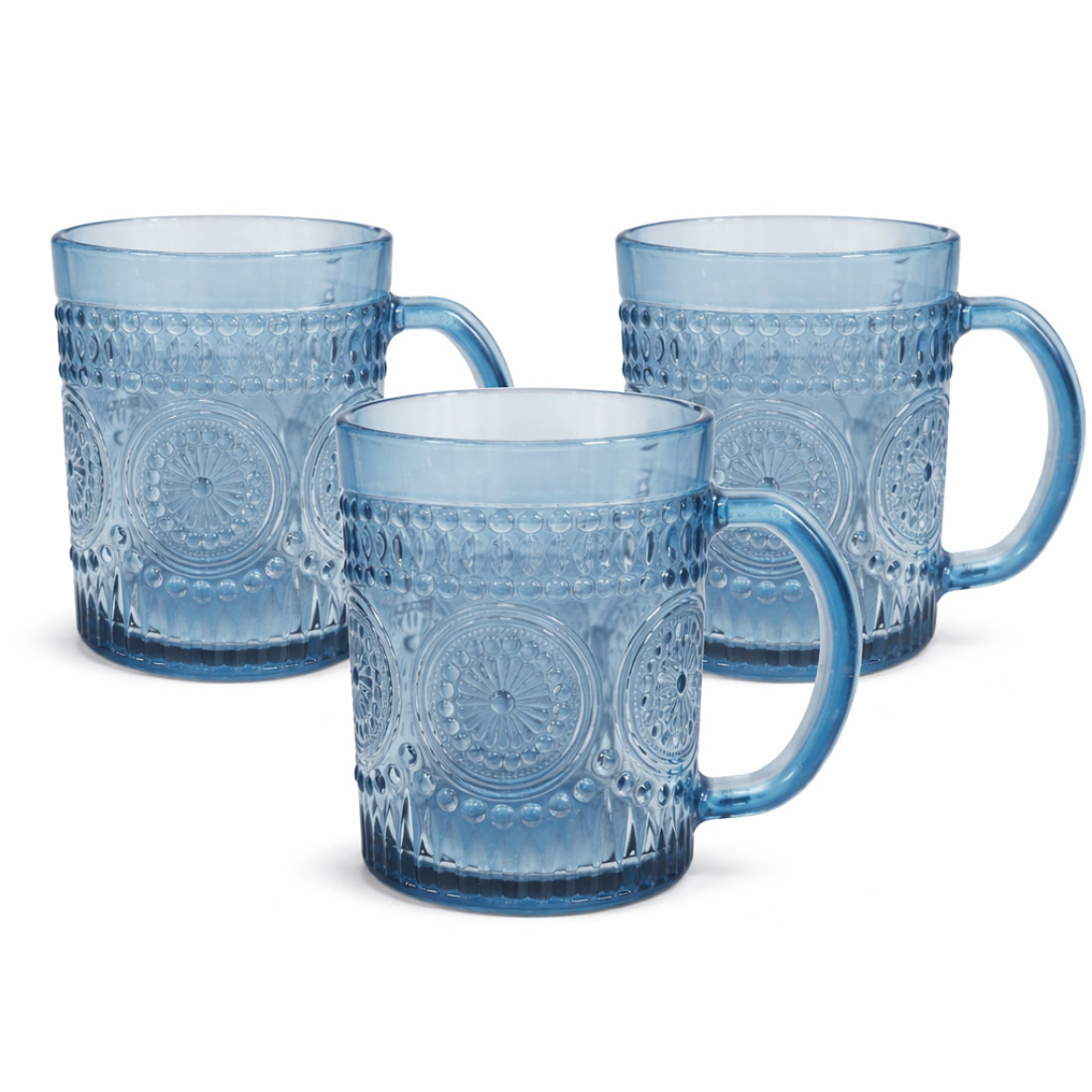 Set 3 cani albastre, 330 ml, 8 x 10 cm, design reliefat decorativ