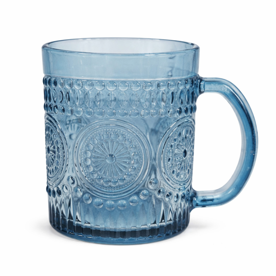 Set 3 cani albastre, 330 ml, 8 x 10 cm, design reliefat decorativ