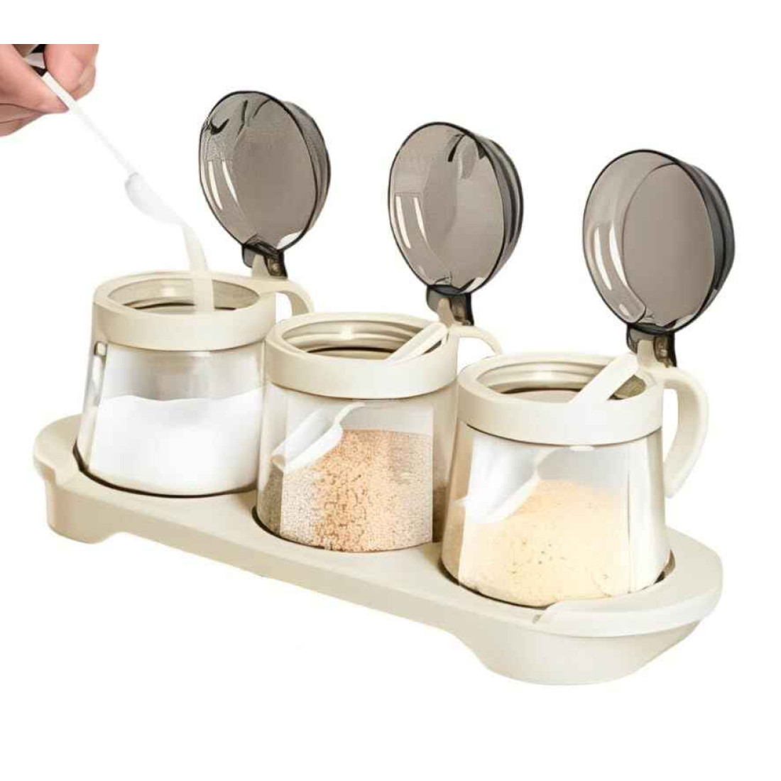 Set 3 recipiente din sticla pentru condimente, 3 x 400 ml, design elegant, capace etanse, organizare bucatarie, depozitare sigura