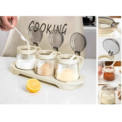 Set 3 recipiente din sticla pentru condimente, 3 x 400 ml, design elegant, capace etanse, organizare bucatarie, depozitare sigura