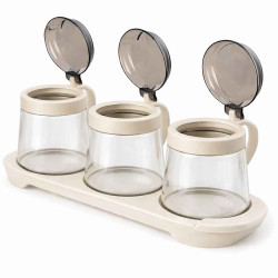 Set 3 recipiente din sticla pentru condimente, 3 x 400 ml, design elegant, capace etanse, organizare bucatarie, depozitare sigura