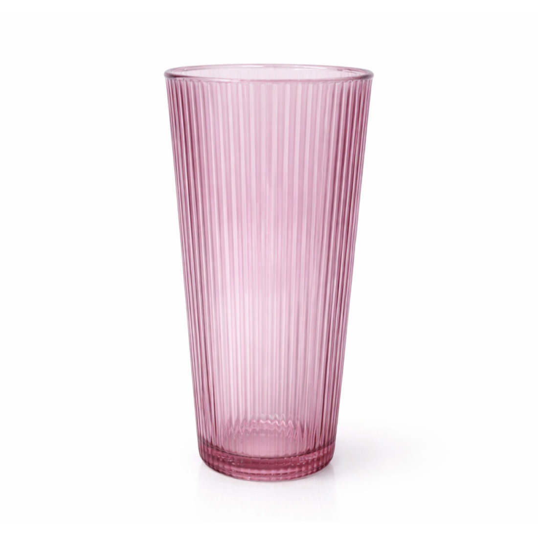 Set 3 pahare din sticla roz, 280 ml, design striat, 6 x 14 cm