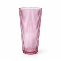 Set 3 pahare din sticla roz, 280 ml, design striat, 6 x 14 cm