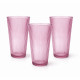 Set 3 pahare din sticla roz, 280 ml, design striat, 6 x 14 cm