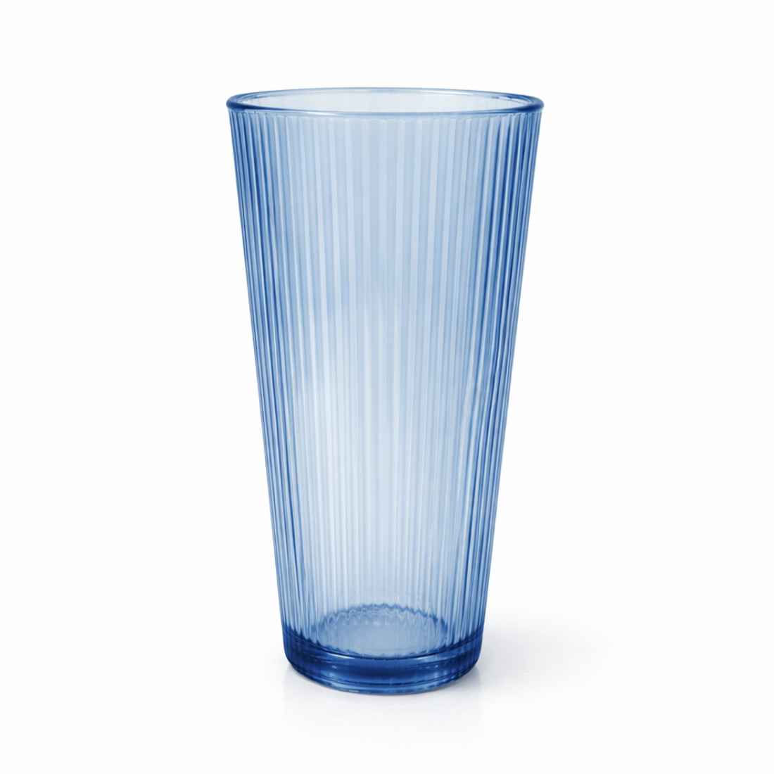  Set 3 pahare din sticla albastre, 280 ml, design striat, 6 x 14 cm