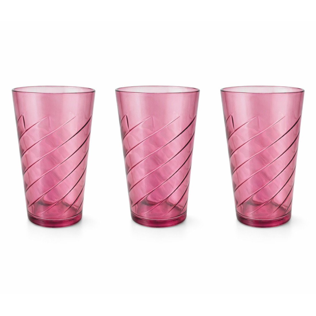 Set 3 pahare sticla, 470ml, roz, model in relief format din linii spiralate