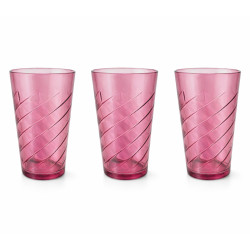 Set 3 pahare sticla, 470ml, roz, model in relief format din linii spiralate