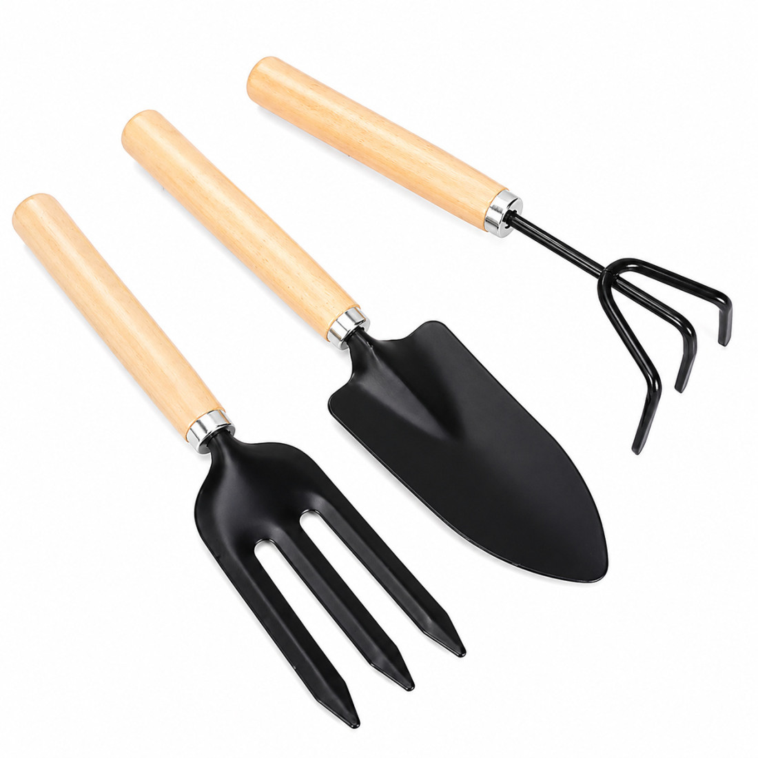 Set 3 ustensile de gradinarit, maner din lemn, lame din fier, 25 cm