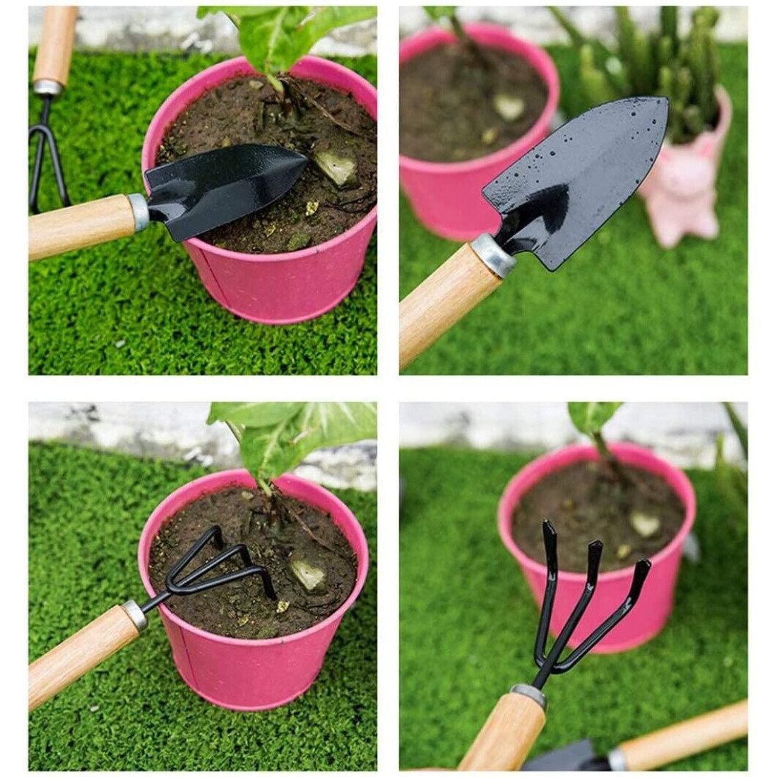 Set 3 ustensile de gradinarit, maner din lemn, lame din fier, 25 cm