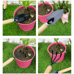 Set 3 ustensile de gradinarit, maner din lemn, lame din fier, 25 cm