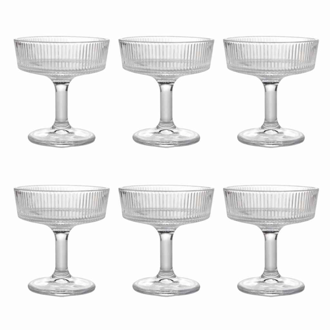 Set 6 cupe cu picior elegante din sticla multifunctionale pentru servire desert, inghetata, fructe 10 cm diametru, 10 cm inaltime