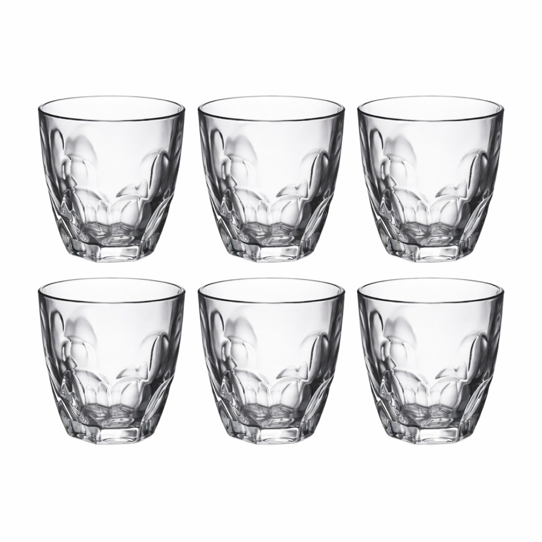 Set 6 pahare, 320ml, Crystal Clear, design modern, model reliefat, 8.5 x 11 cm