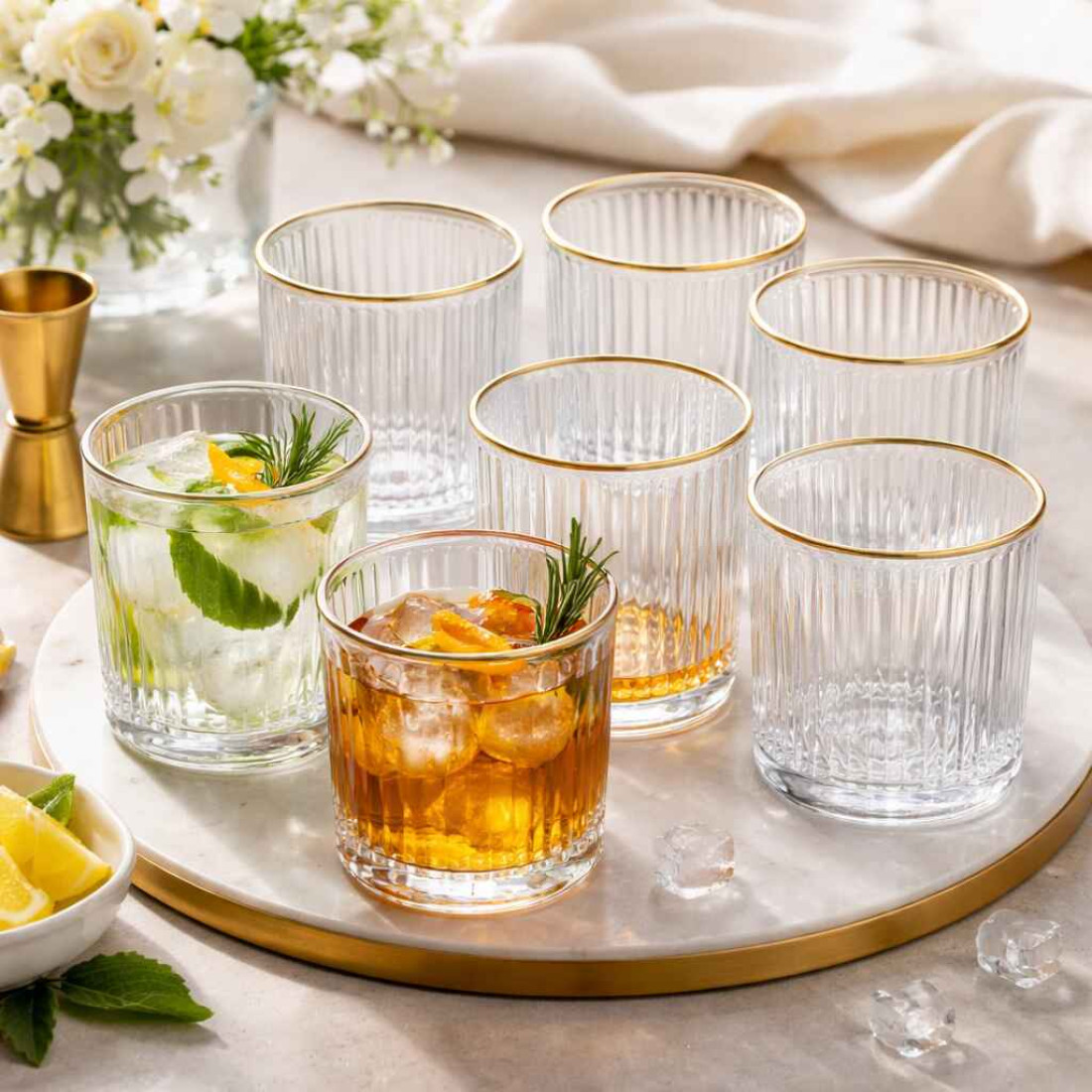 Set 6 pahare elegante cu margine aurie, 290 ml, 8 x 9 cm