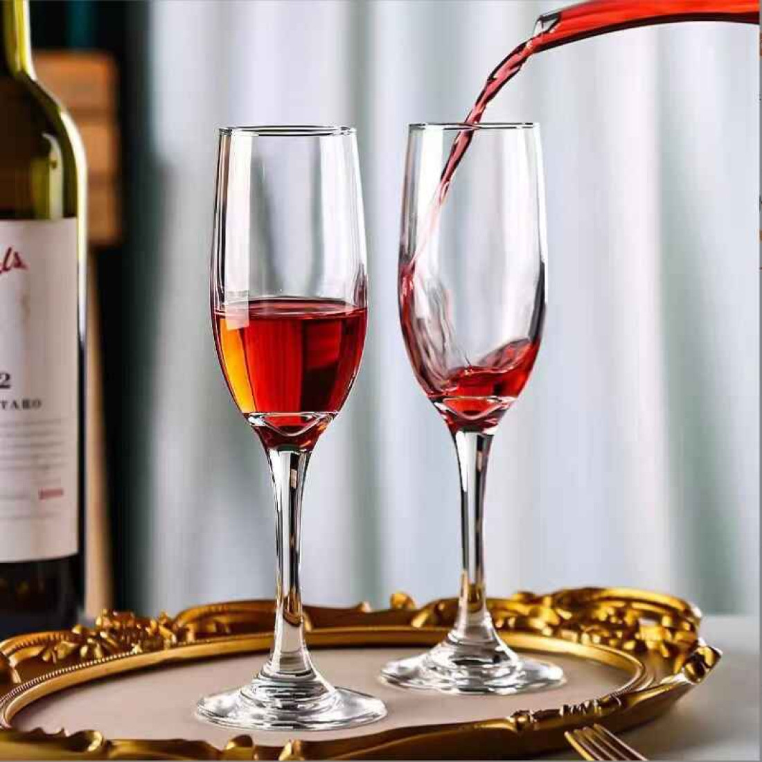 Set 6 pahare cu picior pentru sampanie si vin, 180 ml, 21.5 x 5 cm
