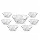Set 7 boluri sticla, 1 bol mare 1500 ml (22 x 9cm), 6 boluri mici 260 ml (12 x 5cm), design elegant floral
