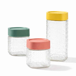 Set 3 recipiente din sticla pentru condimente, (1700 ml + 2x700 ml), design elegant, capace etanse, organizare bucatarie, depozitare sigura