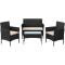 Set mobilier de gradina/terasa, 4 piese, doua scaune tip fotoliu, o canapea si o masuta de cafea, aspect ratan, perne