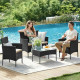 Set mobilier de gradina/terasa, 4 piese, doua scaune tip fotoliu, o canapea si o masuta de cafea, aspect ratan, perne
