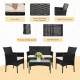Set mobilier de gradina/terasa, 4 piese, doua scaune tip fotoliu, o canapea si o masuta de cafea, aspect ratan, perne