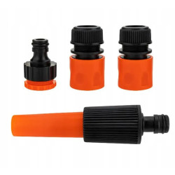 Set 4 conectori pentru furtun gradina, 2 buc x conector de 1/2", 1 buc x conector de robinet de 3/4" sau 1/2" (adaptor), 1 buc x Sprinkler
