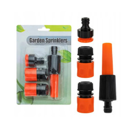 Set 4 conectori pentru furtun gradina, 2 buc x conector de 1/2", 1 buc x conector de robinet de 3/4" sau 1/2" (adaptor), 1 buc x Sprinkler Set 4 conectori pentru furtun gradina, 2 buc x conector de 1/2", 1 buc x conector de robinet de 3/4" sau 1/2" (adaptor), 1 buc x Sprinkler