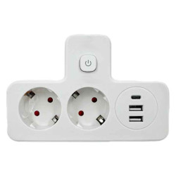  Adaptor priza, 2 prize, 3 porturi USB (2 x USB-A + 1 x USB-C), lampa LED