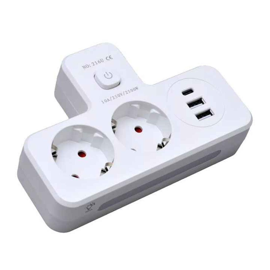 Adaptor priza, 2 prize, 3 porturi USB (2 x USB-A + 1 x USB-C), lampa LED Adaptor priza, 2 prize, 3 porturi USB (2 x USB-A + 1 x USB-C), lampa LED