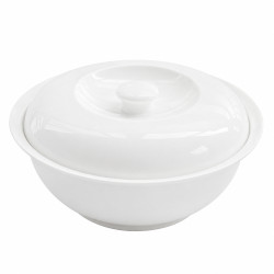 Supiera cu capac, simpla, design minimalist, 24 cm diametru, 10 cm inaltime, portelan alb