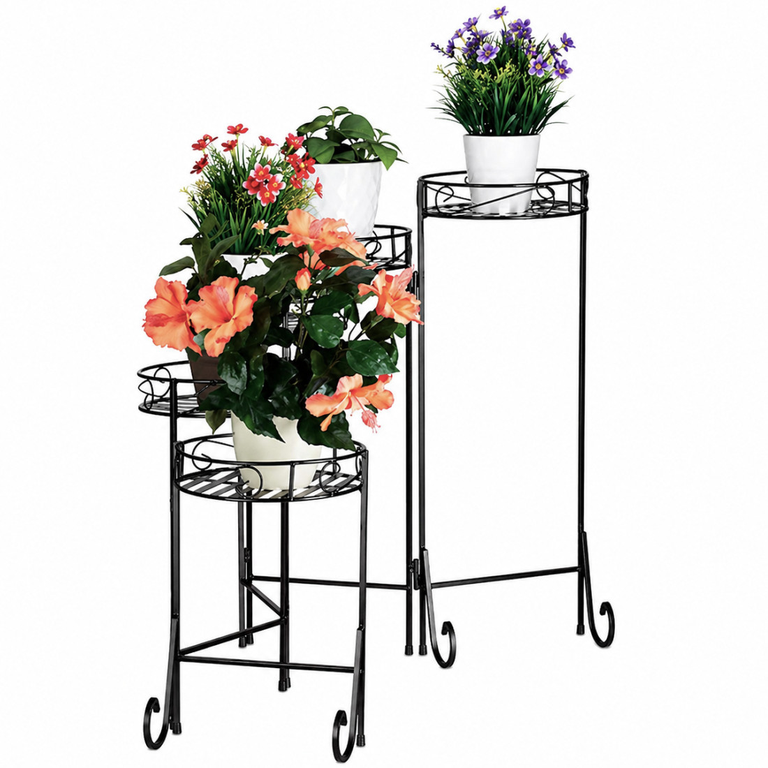 Etajera metalica pentru flori cu 5 nivele, fier, 65 cm inaltime, 125 cm lungime, 23 cm latime