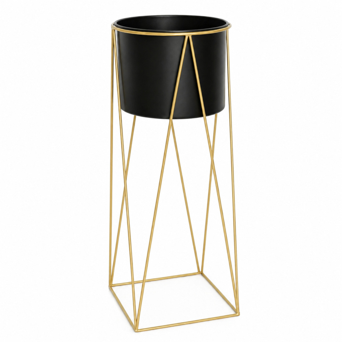 Suport metalic pentru ghiveci, auriu, vas 20 x 18 cm, suport 25 x 25 x 68 cm