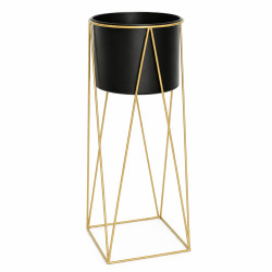 Suport metalic pentru ghiveci, auriu, vas 20 x 18 cm, suport 25 x 25 x 68 cm