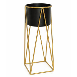 Suport metalic pentru ghiveci, auriu, vas 20 x 18 cm, suport 25 x 25 x 68 cm