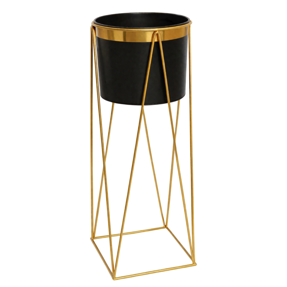 Suport metalic pentru ghiveci, auriu, vas 23 x 22 cm, suport 26 x 26 x 68 cm