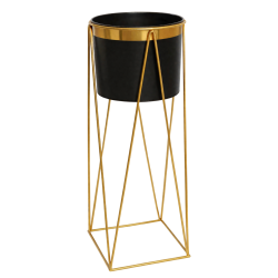 Suport metalic pentru ghiveci, auriu, vas 23 x 22 cm, suport 26 x 26 x 68 cm