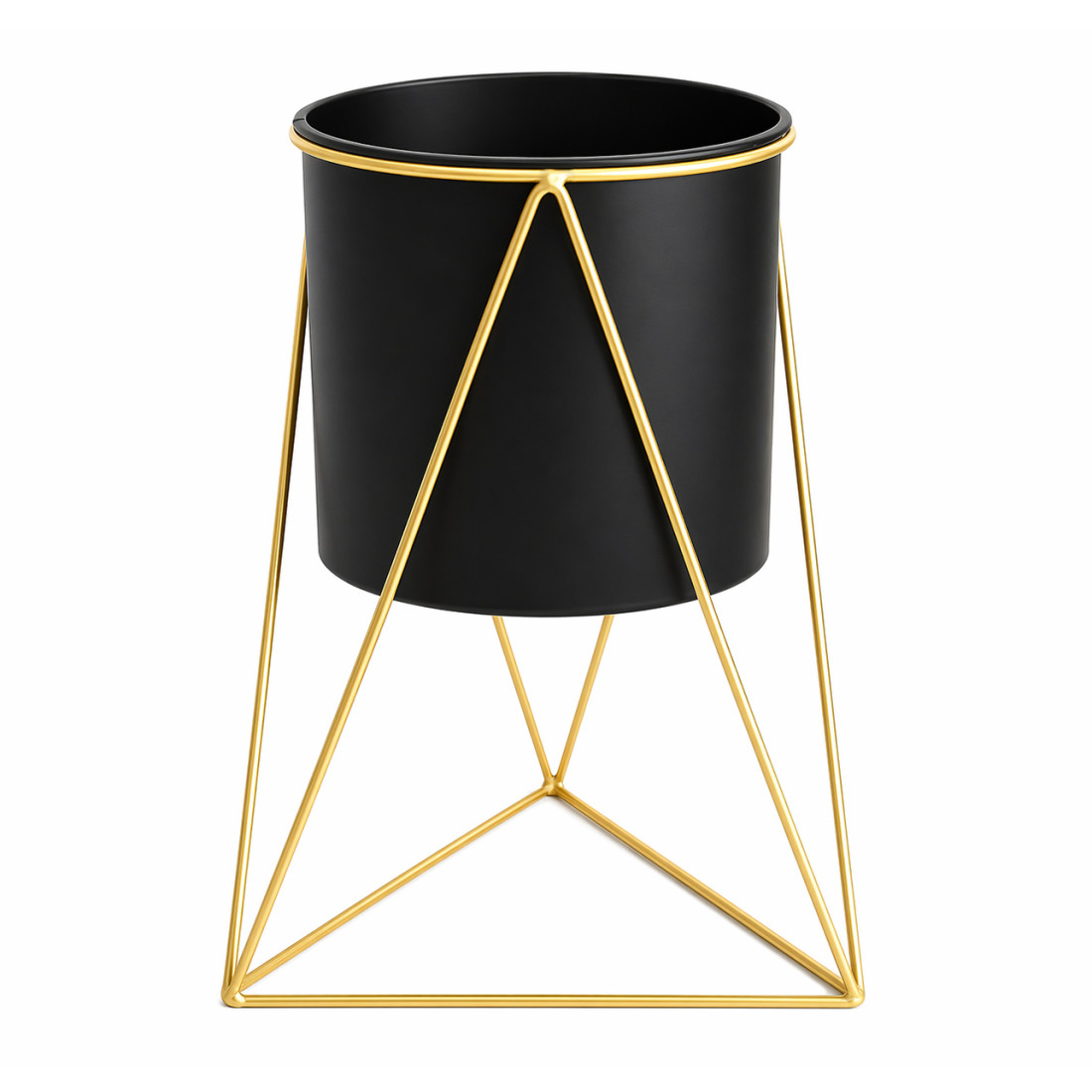 Suport metalic pentru ghiveci, auriu, vas 17 x 15.5 cm, suport 22 x 22 x 21.5 cm