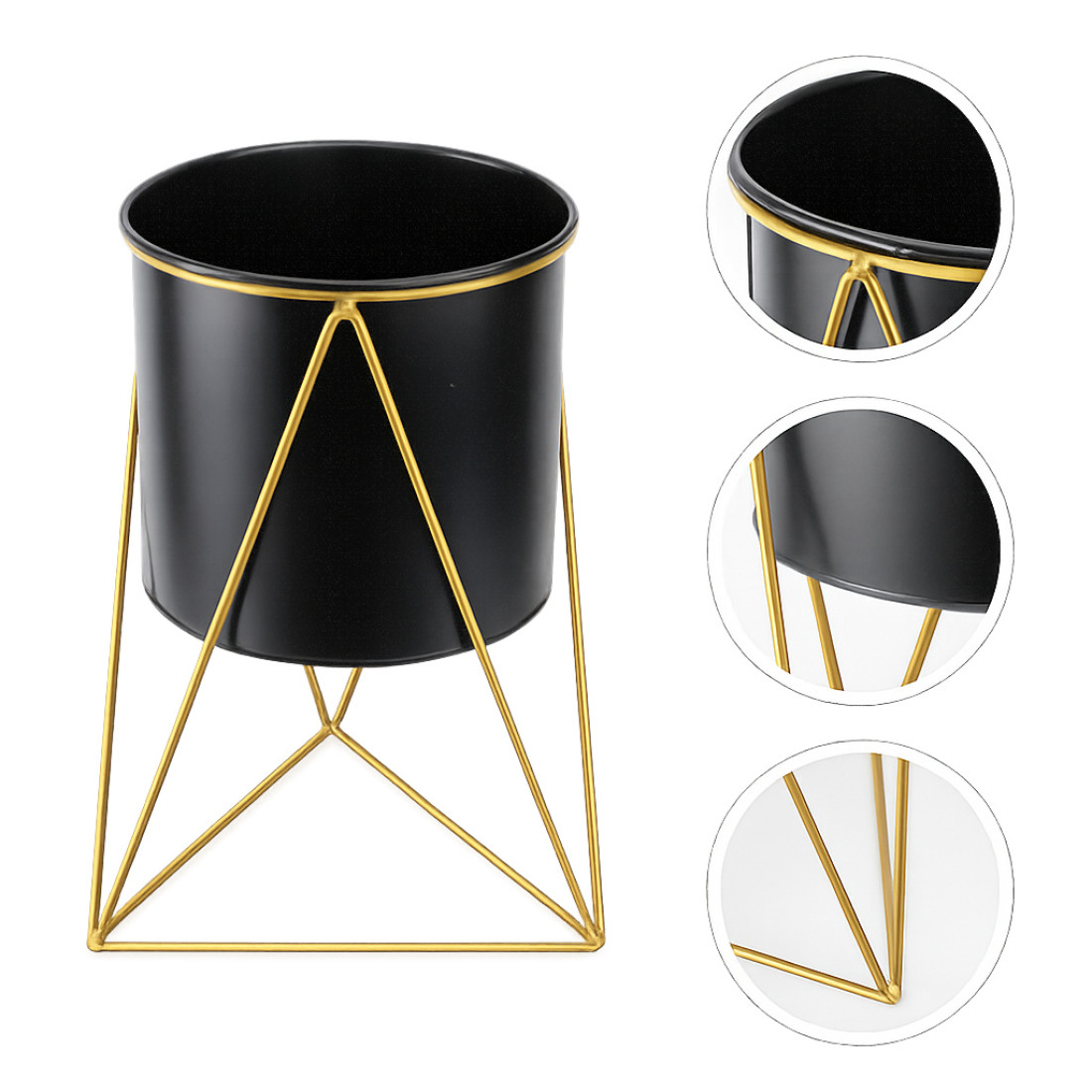 Suport metalic pentru ghiveci, auriu, vas 17 x 15.5 cm, suport 22 x 22 x 21.5 cm