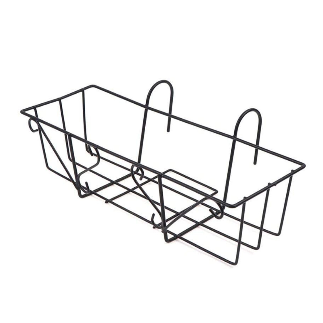 Suport jardiniera metalic cu agatatori, design elegant, negru