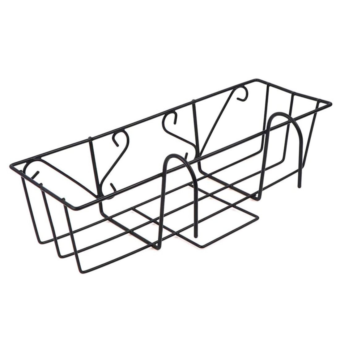 Suport jardiniera metalic cu agatatori, design elegant, negru