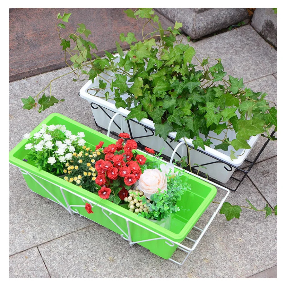 Suport jardiniera metalic cu agatatori, design elegant, negru