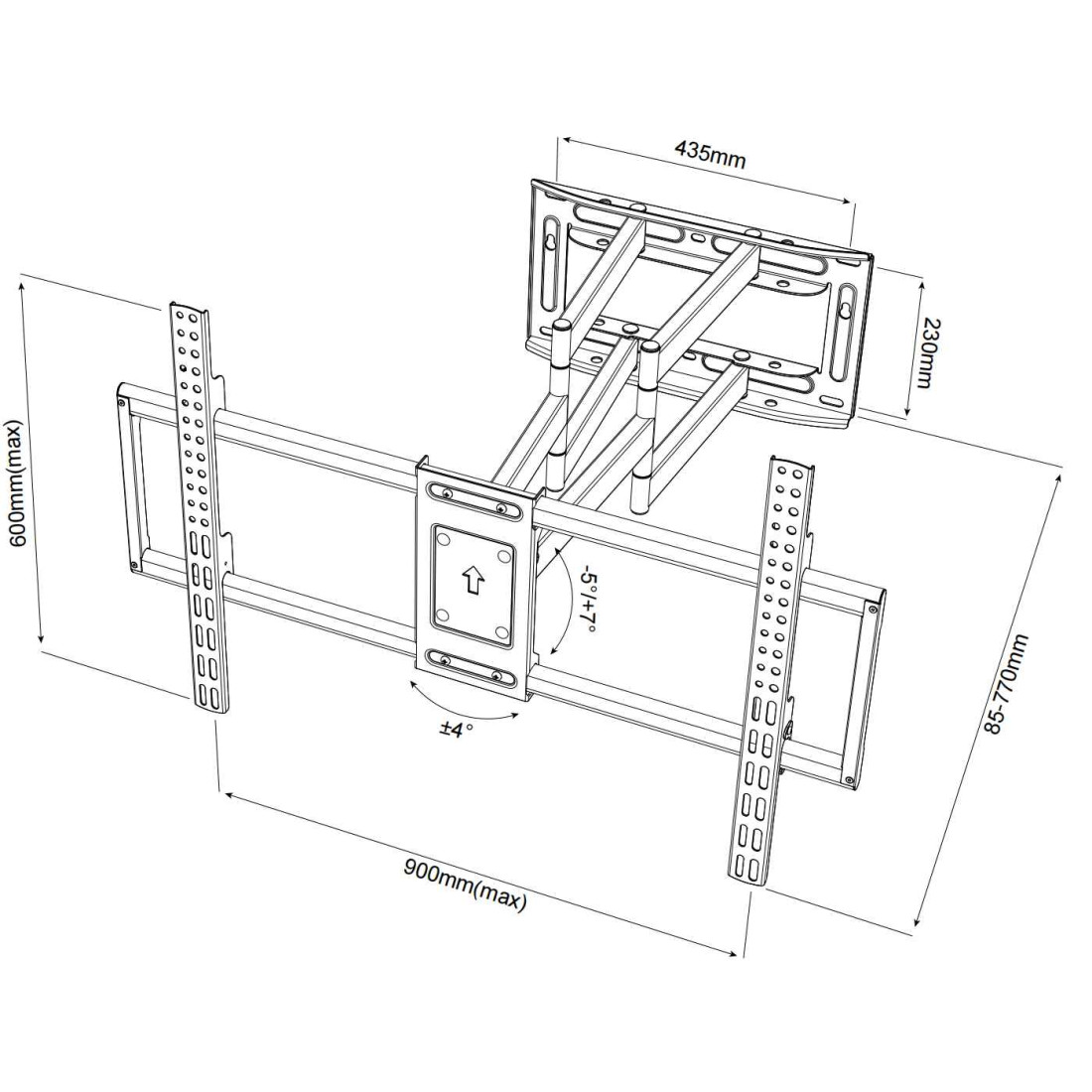Suport universal TV de perete RTS H6 50-120, Diagonala 50" - 120" , Inclinare reglabila -15°/+15° grade, Instalare Usoara, Negru