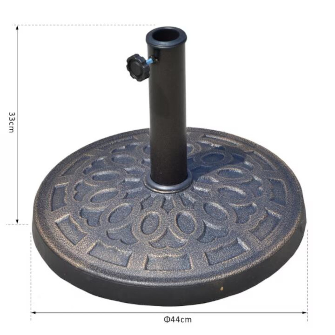 Suport metalic pentru umbrela de exterior, 8 kg, rotund, design circular elegant, fixare stabila, bronz Suport metalic pentru umbrela de exterior, 8 kg, rotund, design circular elegant, fixare stabila, bronz