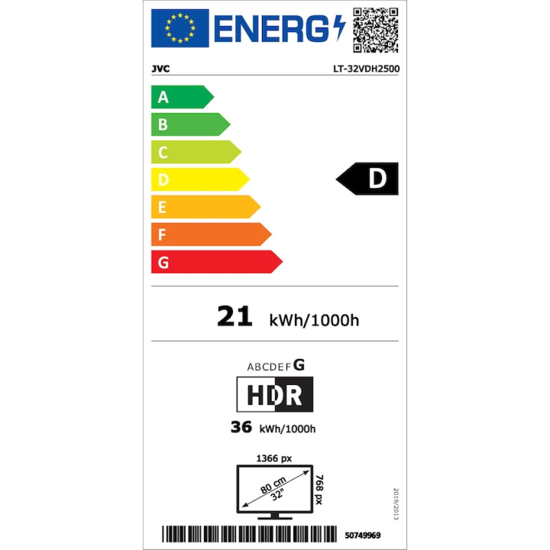 Televizor JVC LED 32VDH2500, 80 cm, Smart, HD, Clasa D 