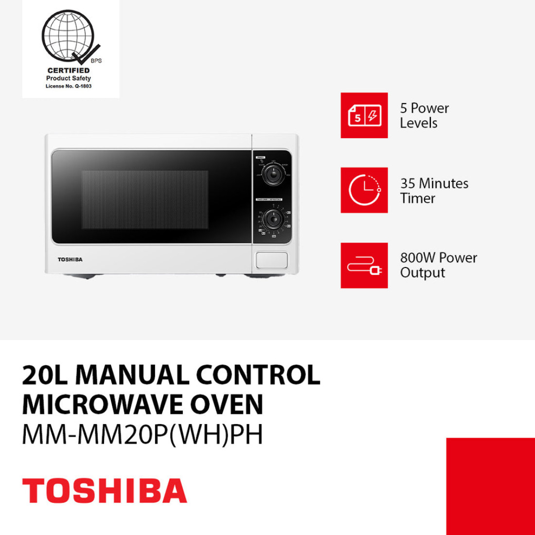 Cuptor Cu Microunde Toshiba TMO20MM-22, 20 L, 700W, Alb