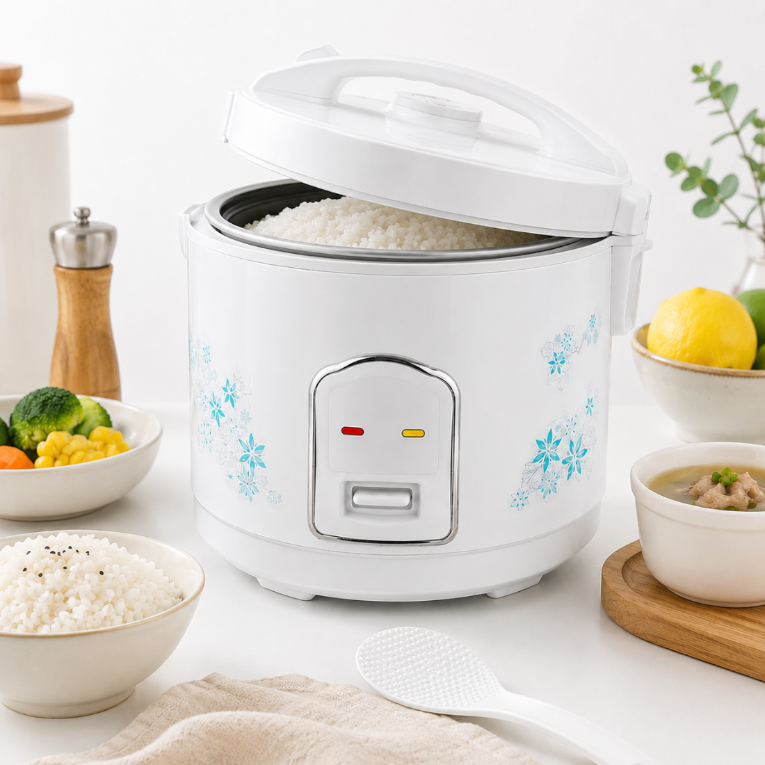 Aparat de gatit orez Rice Cooker 5L, 900W, vas antiaderent, functie mentinere la cald, accesorii incluse