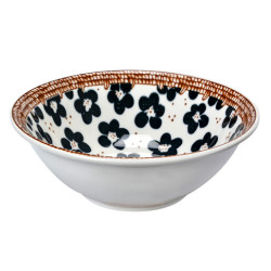 Bol ceramic decorativ alb cu model floral si margine maro, 18 cm diametru, 6 cm inaltime Bol ceramic decorativ alb cu model floral si margine maro, 18 cm diametru, 6 cm inaltime