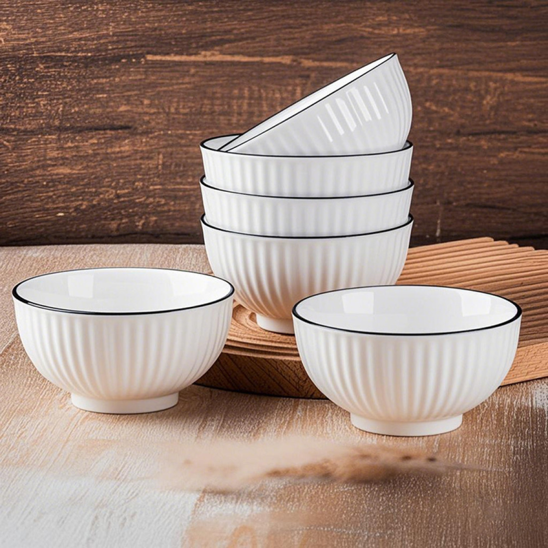 Bol ceramic elegant cu textura striata, 11 cm diametru, alb Bol ceramic elegant cu textura striata, 11 cm diametru, alb