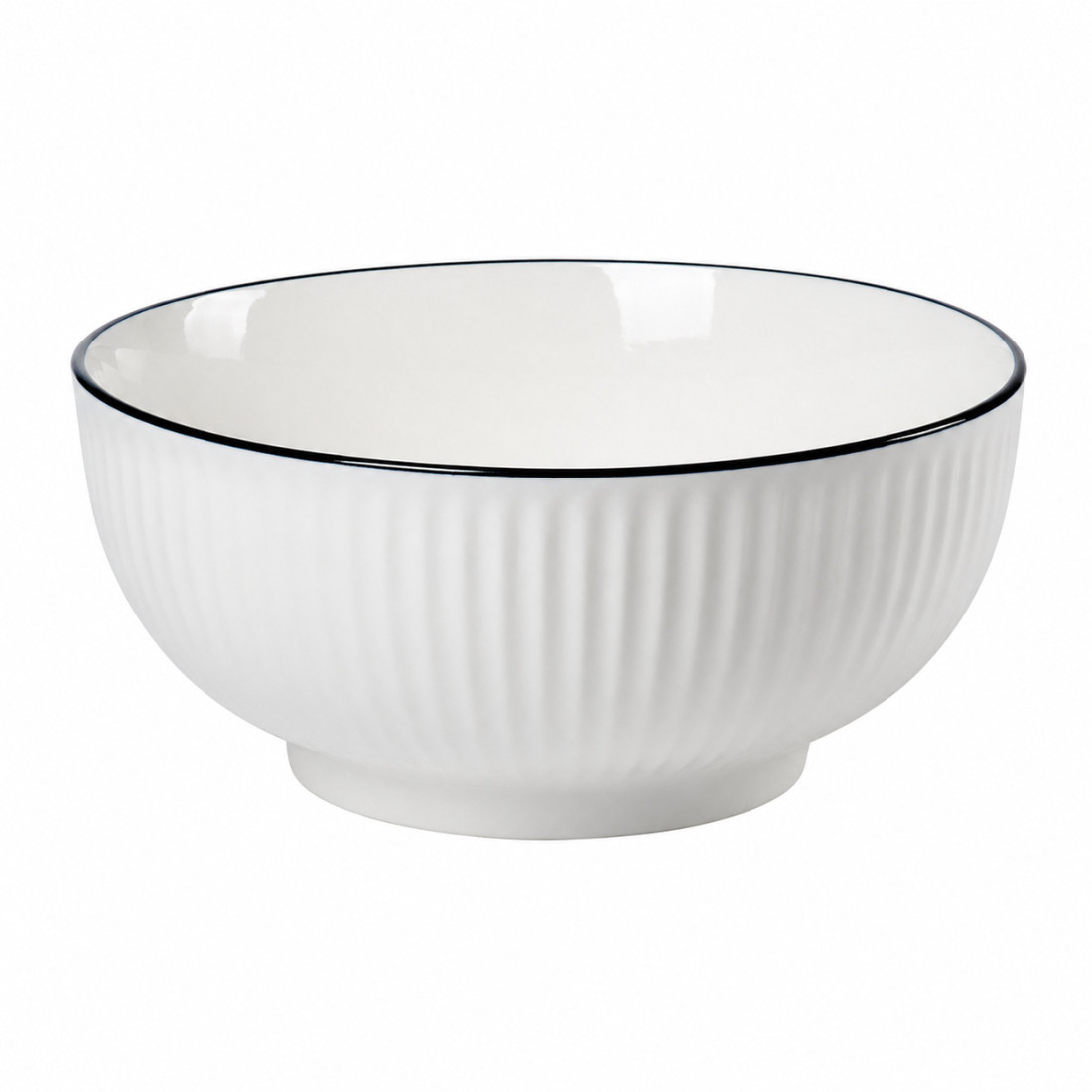 Bol ceramic elegant cu textura striata, 18 cm diametru, 9 cm inaltime, alb