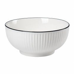 Bol ceramic elegant cu textura striata, 18 cm diametru, 9 cm inaltime, alb