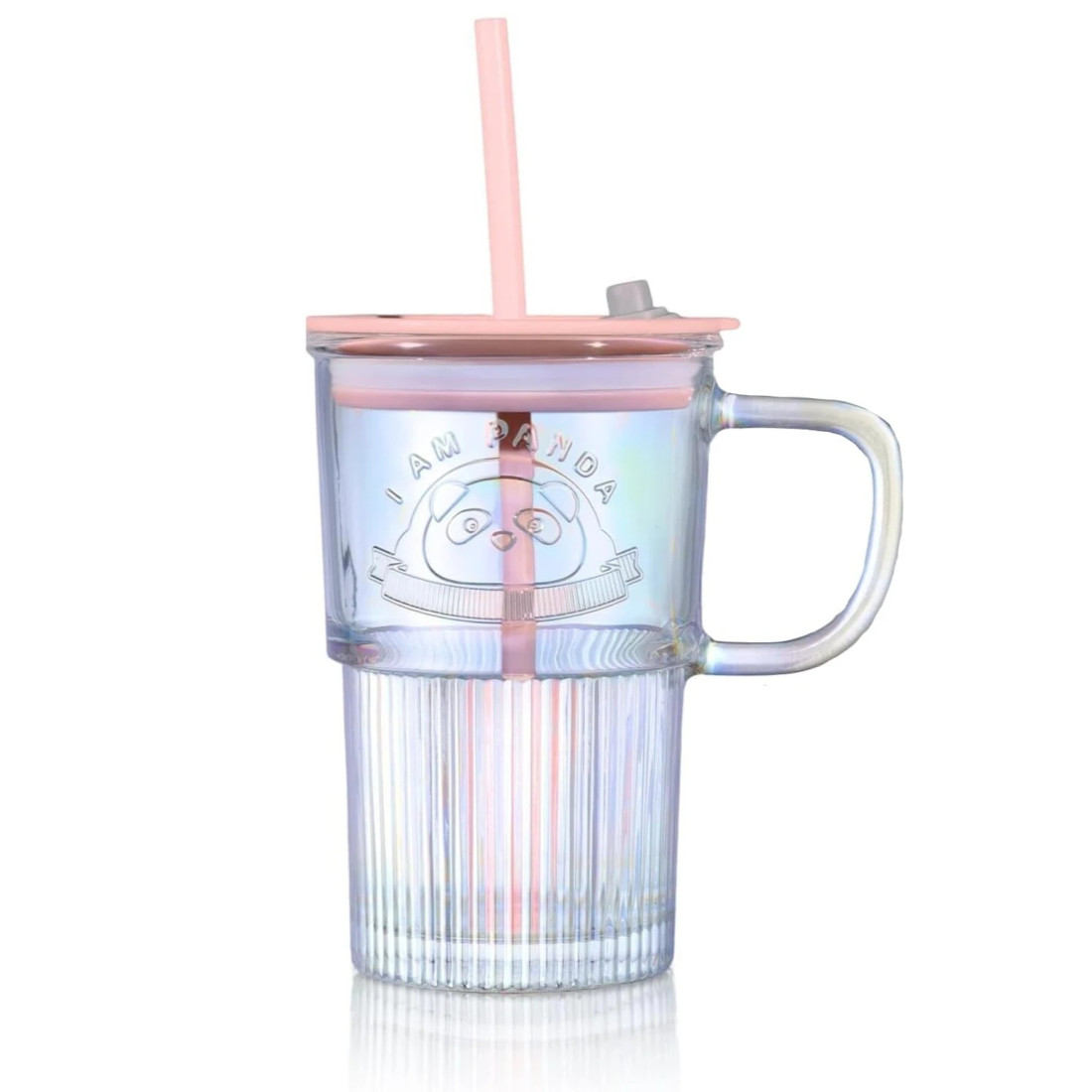 Cana din sticla cu capac etans, pai si maner, I AM PANDA, 400 ml Cana din sticla cu capac etans, pai si maner, I AM PANDA, 400 ml